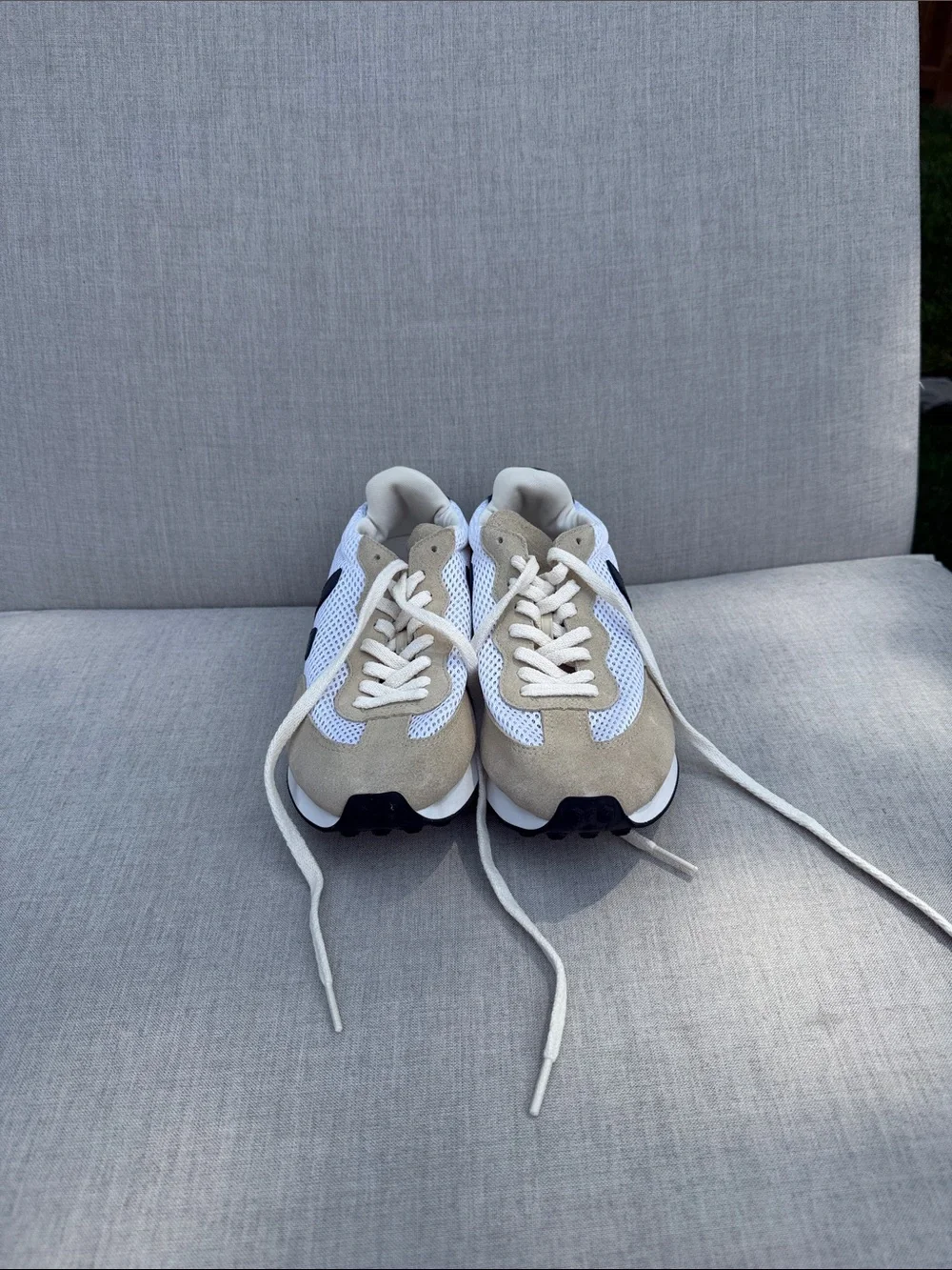 Casual Women's Mesh & Suede Lace-Up Sneakers in Beige and White
